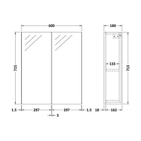 [BFDT3017] 600 Mirror Unit 50/50 - Technical Drawing