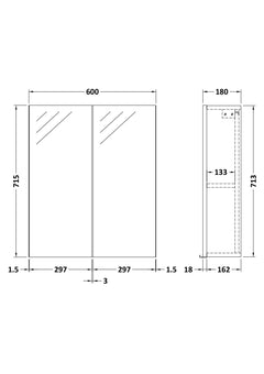 [BFDT3217] Balterley 600mm 2 Door Bathroom Mirror Cabinet - Choice of Colour - Technical Drawing