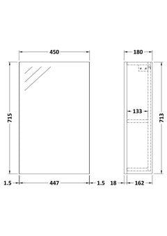 [BFDT616] Balterley 450mm Single Door Mirror Cabinet - Choice of Colour - Technical Drawing