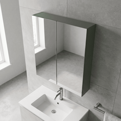 [BFDT817] Balterley Level Contemporary Bathroom Wall Hung 2 Door Mirror Cabinet, Satin Green, 600mm - Lifestyle 2