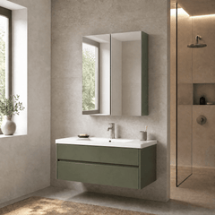 [BFDT817] Balterley Level Contemporary Bathroom Wall Hung 2 Door Mirror Cabinet, Satin Green, 600mm - Lifestyle 3