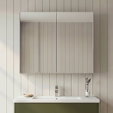 [BFDT817] Balterley Level Contemporary Bathroom Wall Hung 2 Door Mirror Cabinet, Satin Green, 600mm - Silo