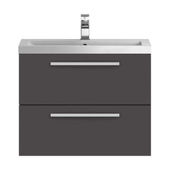 [BFDU006] Wall Hung 2 Drawer Vanity Unit with Polymarble Basin, 720mm - Gloss Grey - Cutout