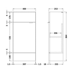 [BFDY103F] 400 Vanity Unit (255mm Deep) - Technical Drawing