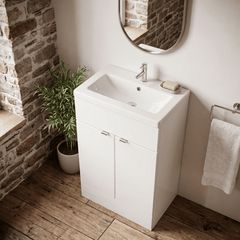 [BFDY107A] Alrewas Contemporary 2 Door Floor Standing Vanity Unit with Basin, 600mm, Choice of Colour