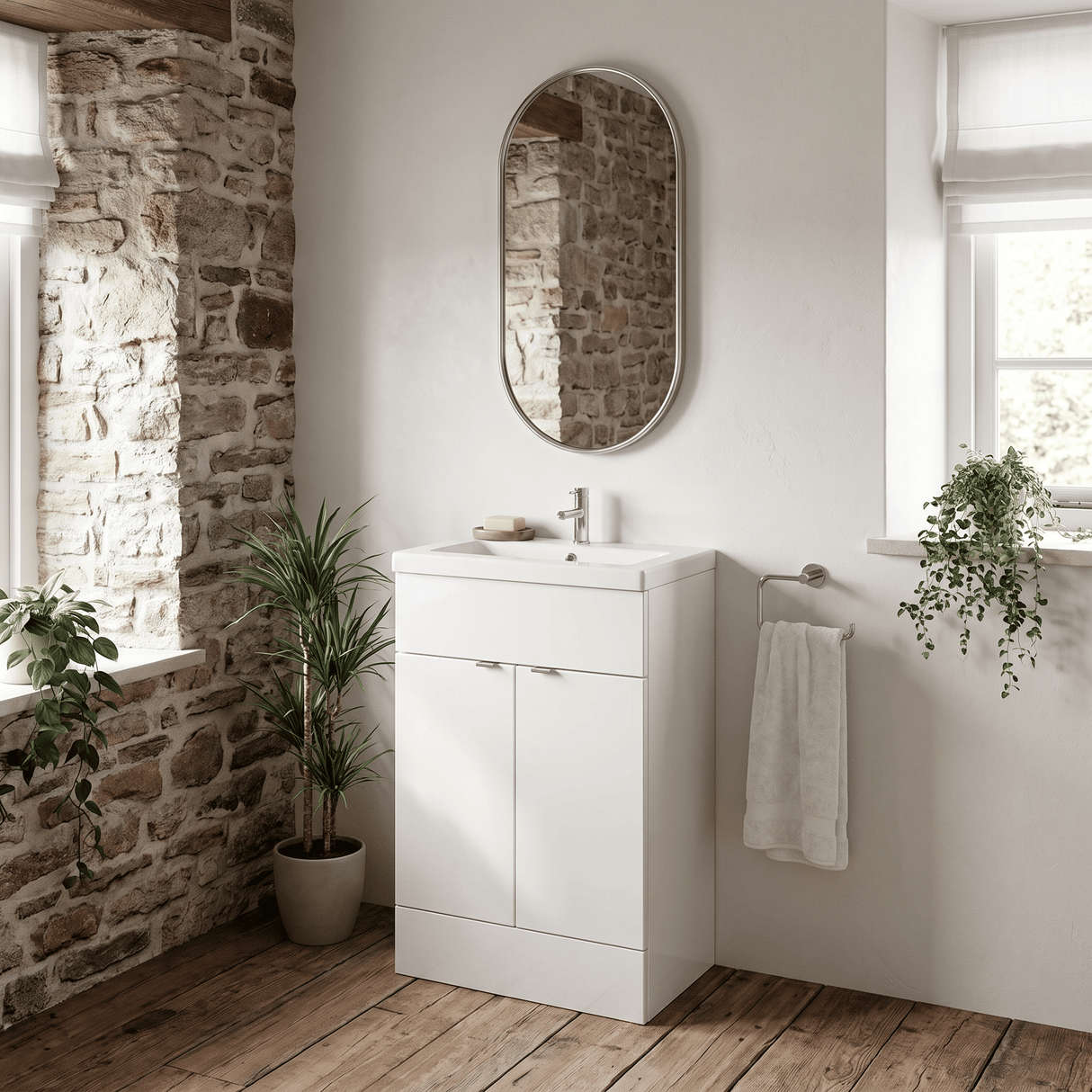 [BFDY107A] Alrewas Contemporary 2 Door Floor Standing Vanity Unit with Basin, 600mm, Choice of Colour