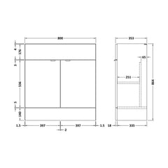 [BFDY109F] 800 Vanity Unit (355mm Deep) - Technical Drawing