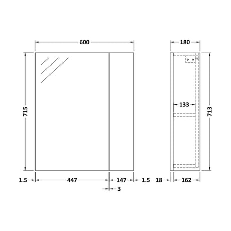 [BFDY118] 600 75 25 MIRROR UNIT GLWHT - Technical Drawing