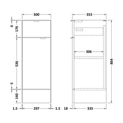[BFDY122D] 300 Drawer Lined Unit GLWHT - Technical Drawing