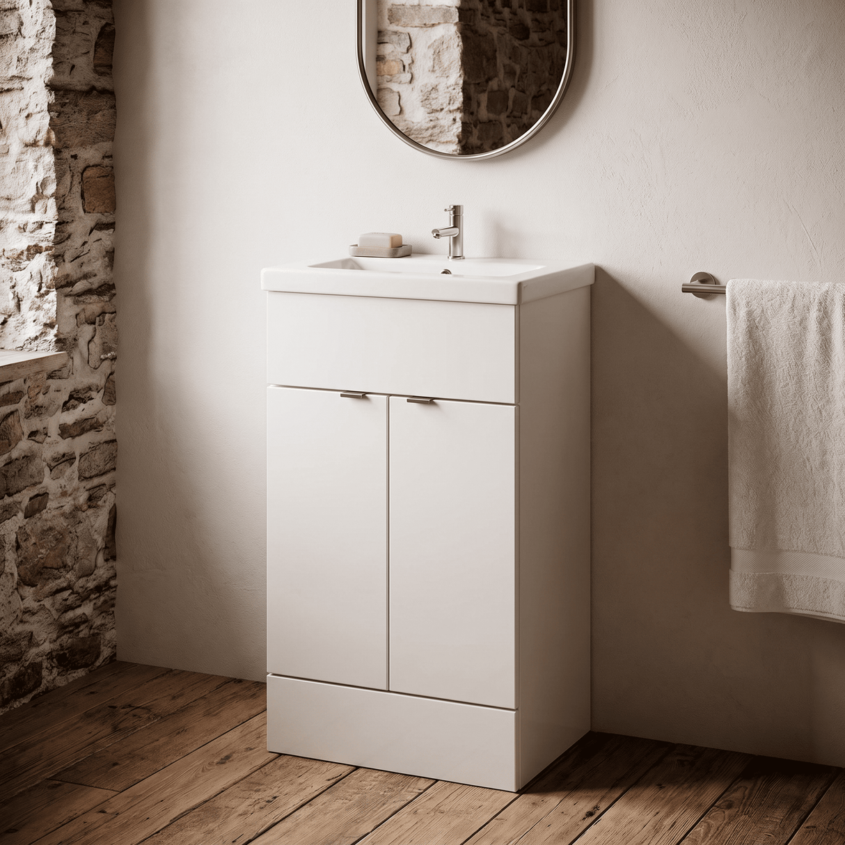 [BFDY124A] Alrewas Contemporary 2 Door Floor Standing Vanity Unit with Basin, 500mm, Choice of Colour