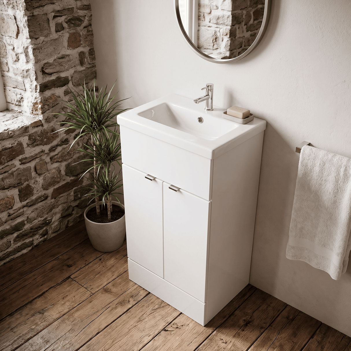 [BFDY124A] Alrewas Contemporary 2 Door Floor Standing Vanity Unit with Basin, 500mm, Choice of Colour