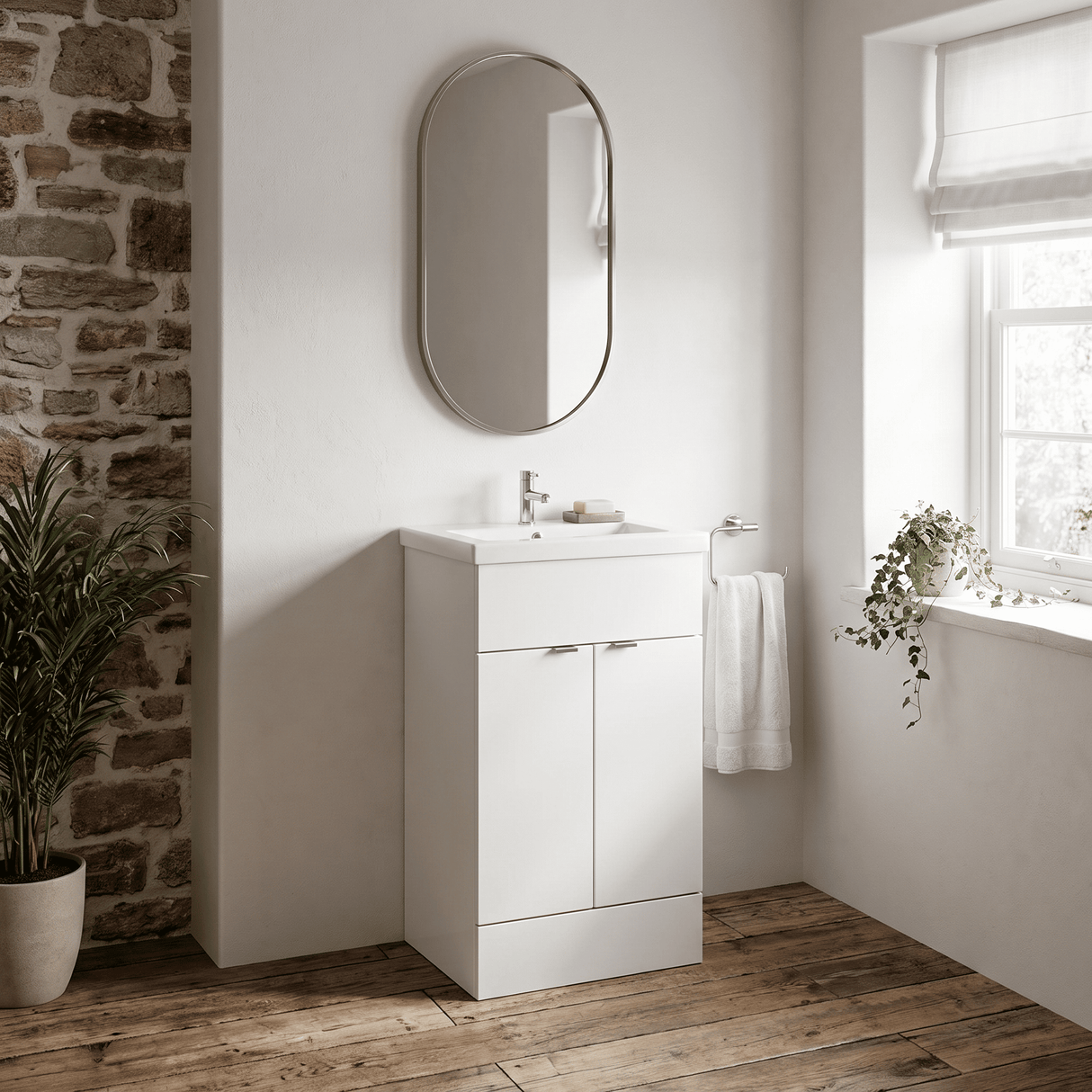[BFDY124A] Alrewas Contemporary 2 Door Floor Standing Vanity Unit with Basin, 500mm, Choice of Colour