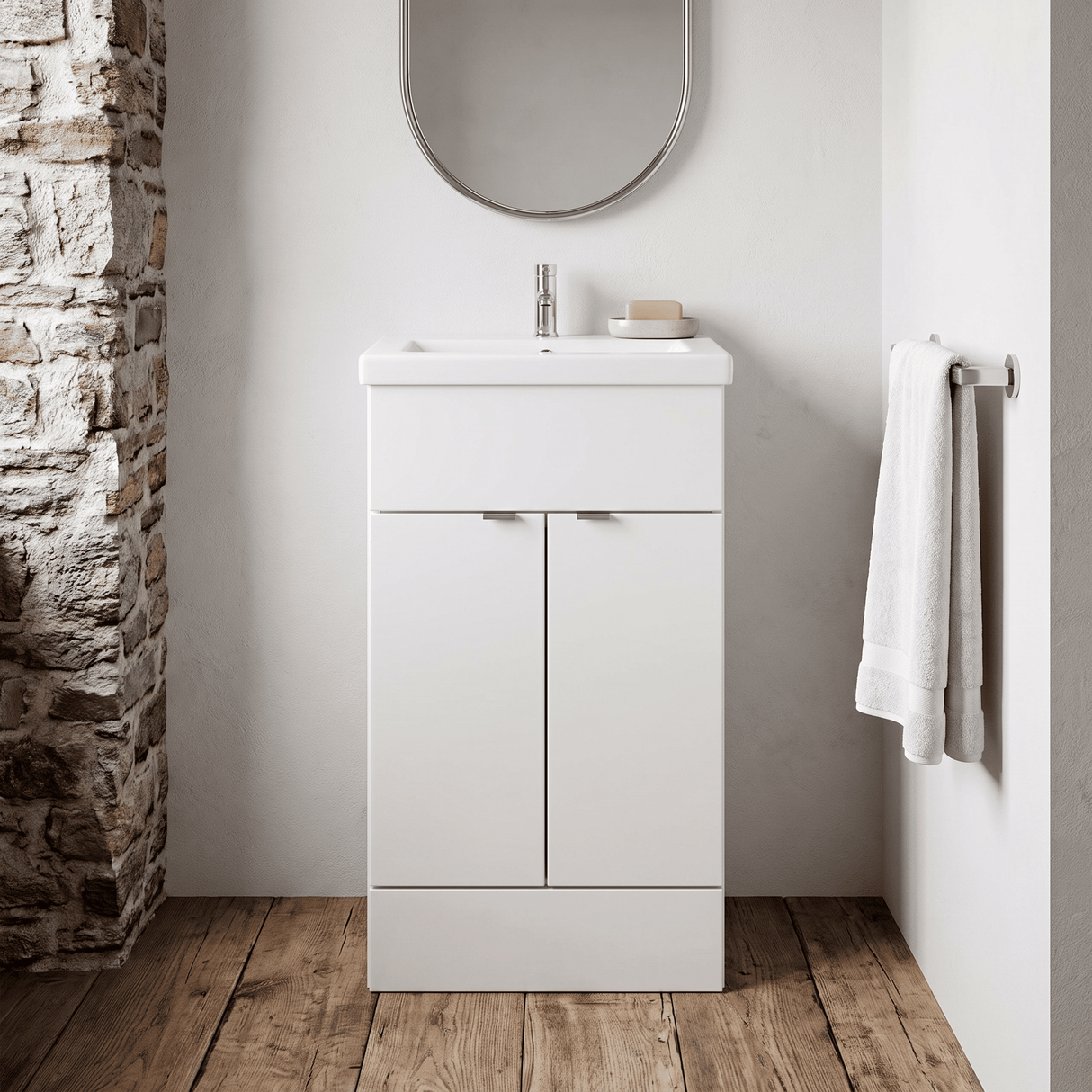 [BFDY124A] Alrewas Contemporary 2 Door Floor Standing Vanity Unit with Basin, 500mm, Choice of Colour - Silo