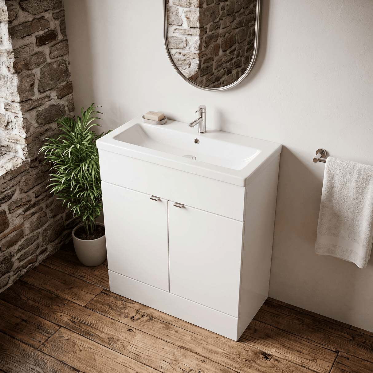 [BFDY128A] Alrewas Contemporary 2 Door Floor Standing Vanity Unit with Basin, 800mm, Choice of Colour