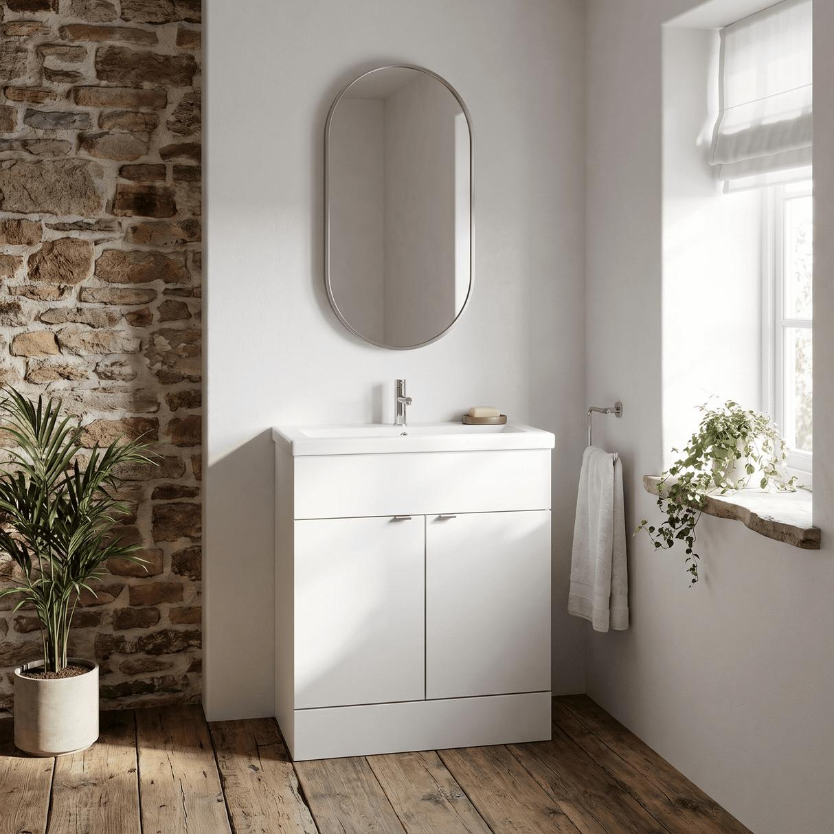 [BFDY128A] Alrewas Contemporary 2 Door Floor Standing Vanity Unit with Basin, 800mm, Choice of Colour