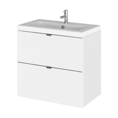 [BFDY130A] Alrewas Contemporary 2 Drawer Wall Hung Vanity Unit with Basin, Gloss White, 600mm - Cutout