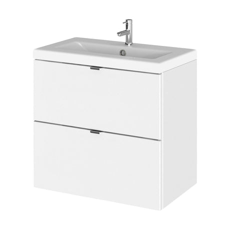 [BFDY130A] Alrewas Contemporary 2 Drawer Wall Hung Vanity Unit with Basin, Gloss White, 600mm - Cutout