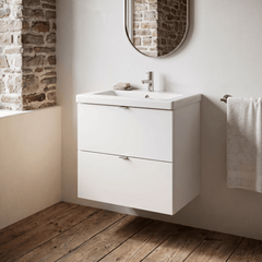 [BFDY130A] Alrewas Contemporary 2 Drawer Wall Hung Vanity Unit with Basin, 600mm, Choice of Colour