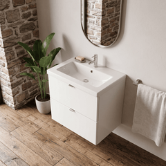 [BFDY130A] Alrewas Contemporary 2 Drawer Wall Hung Vanity Unit with Basin, 600mm, Choice of Colour