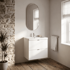 [BFDY130A] Alrewas Contemporary 2 Drawer Wall Hung Vanity Unit with Basin, 600mm, Choice of Colour