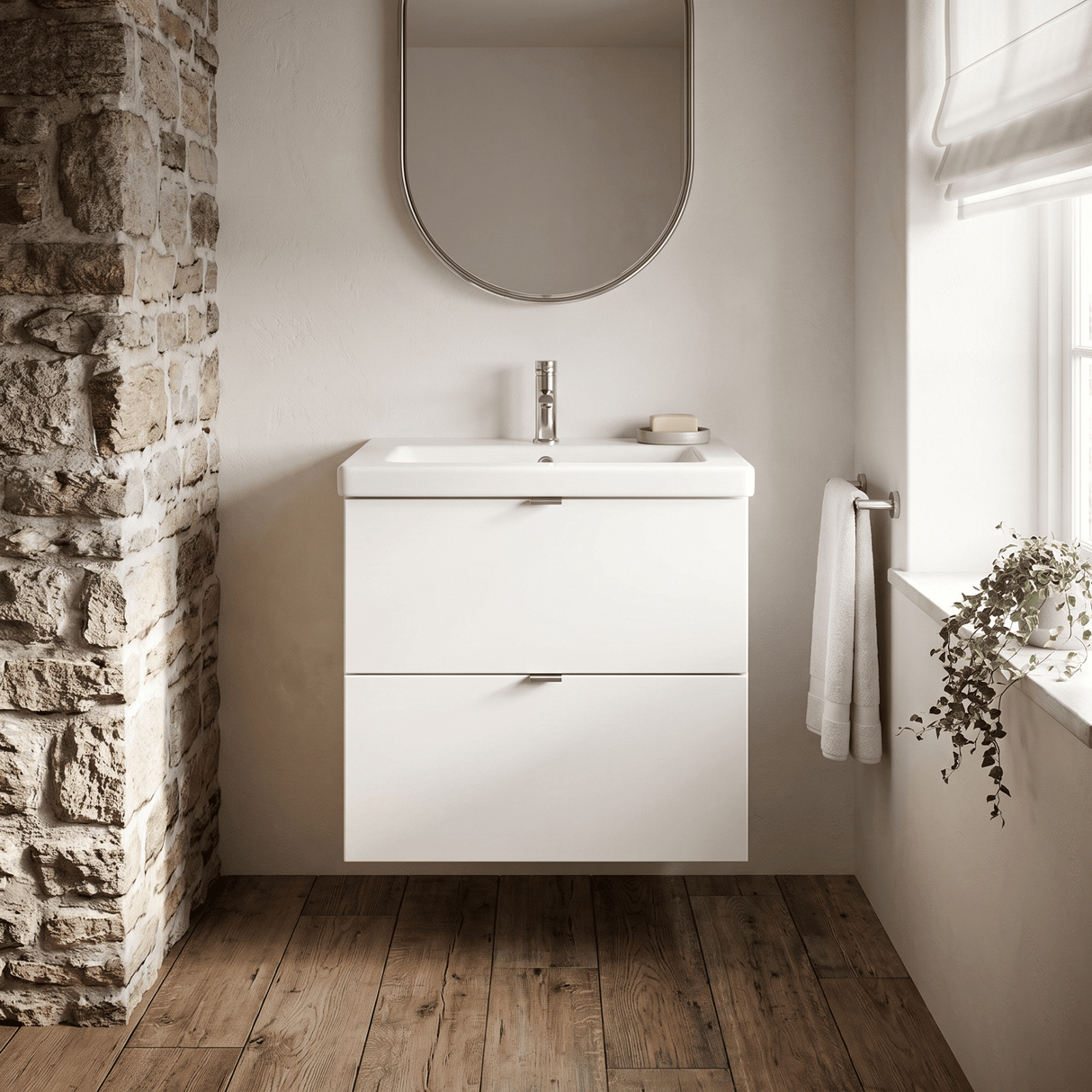 [BFDY130A] Alrewas Contemporary 2 Drawer Wall Hung Vanity Unit with Basin, 600mm, Choice of Colour - Silo