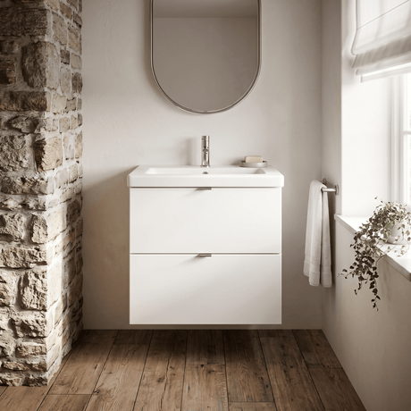 [BFDY130A] Alrewas Contemporary 2 Drawer Wall Hung Vanity Unit with Basin, 600mm, Choice of Colour - Silo