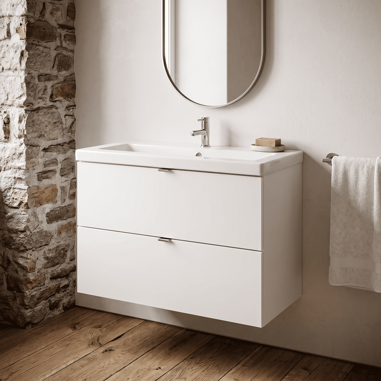 [BFDY131A] Alrewas Contemporary 2 Drawer Wall Hung Vanity Unit with Basin, 800mm, Choice of Colour