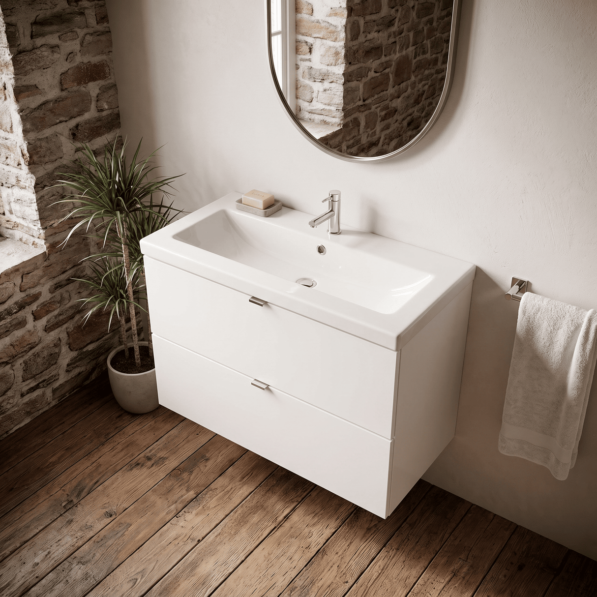 [BFDY131A] Alrewas Contemporary 2 Drawer Wall Hung Vanity Unit with Basin, 800mm, Choice of Colour