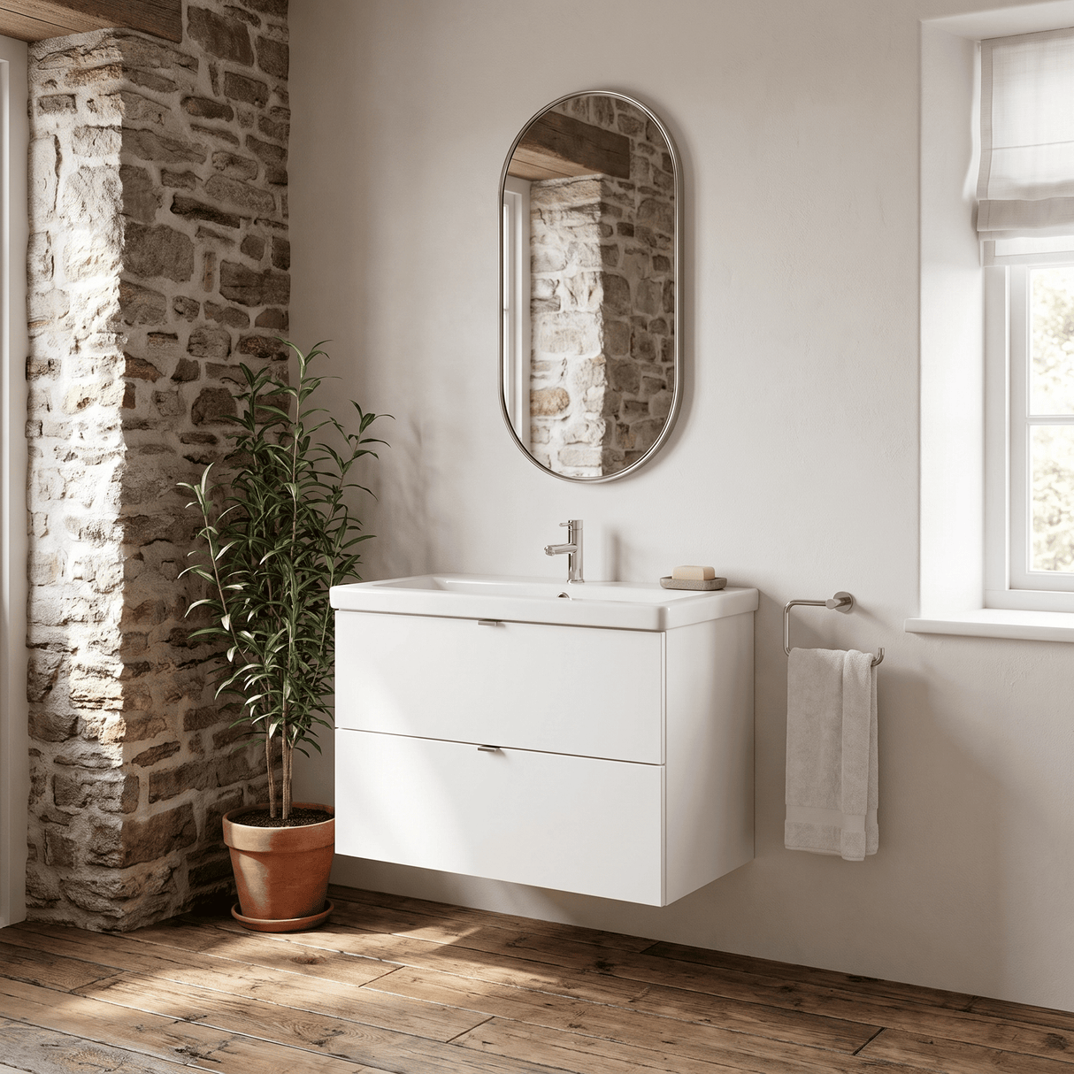[BFDY131A] Alrewas Contemporary 2 Drawer Wall Hung Vanity Unit with Basin, 800mm, Choice of Colour