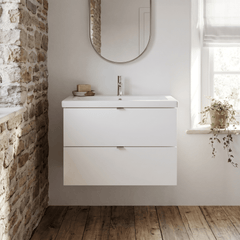[BFDY131A] Alrewas Contemporary 2 Drawer Wall Hung Vanity Unit with Basin, 800mm, Choice of Colour - Silo