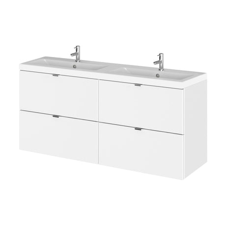 [BFDY132A] Alrewas Contemporary 4 Drawer Wall Hung Vanity Unit with Basin, Gloss White, 1200mm - Cutout
