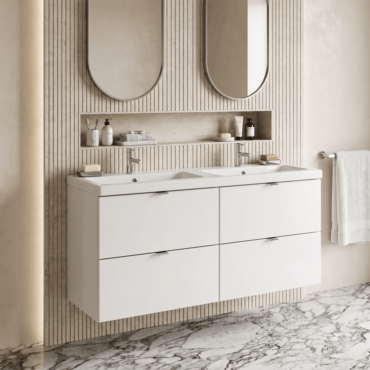 [BFDY132A] Alrewas Contemporary 4 Drawer Wall Hung Vanity Unit with Basin, 1200mm, Choice of Colour