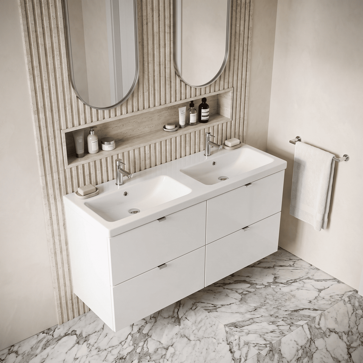 [BFDY132A] Alrewas Contemporary 4 Drawer Wall Hung Vanity Unit with Basin, 1200mm, Choice of Colour