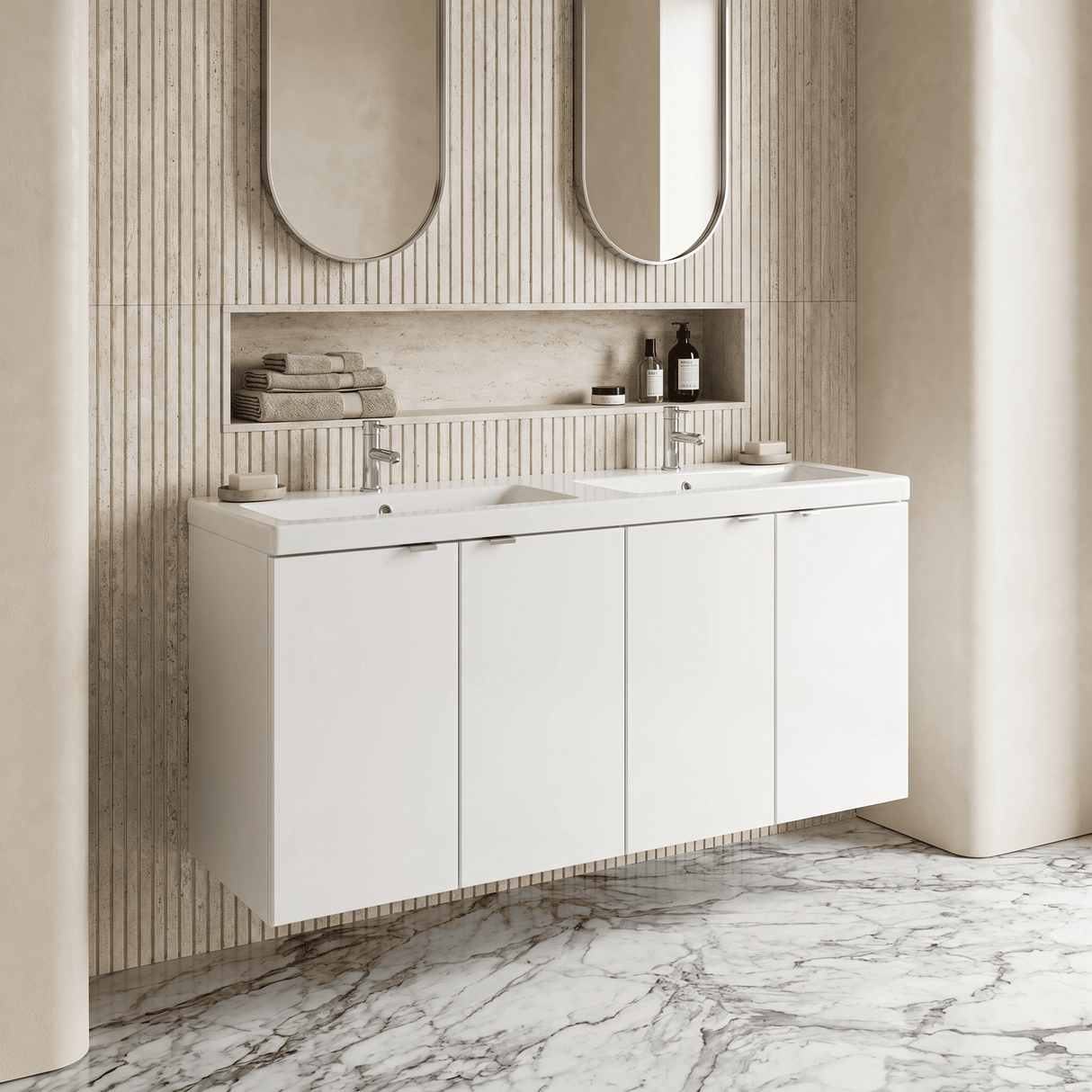 [BFDY133A] Alrewas Contemporary 2 Door Wall Hung Vanity Unit with Basin, Gloss White, 1200mm - Lifestyle 1