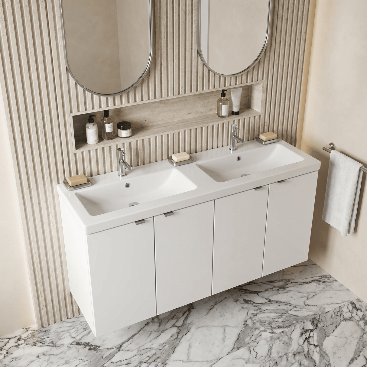 [BFDY133A] Alrewas Contemporary 2 Door Wall Hung Vanity Unit with Basin, Gloss White, 1200mm - Lifestyle 2