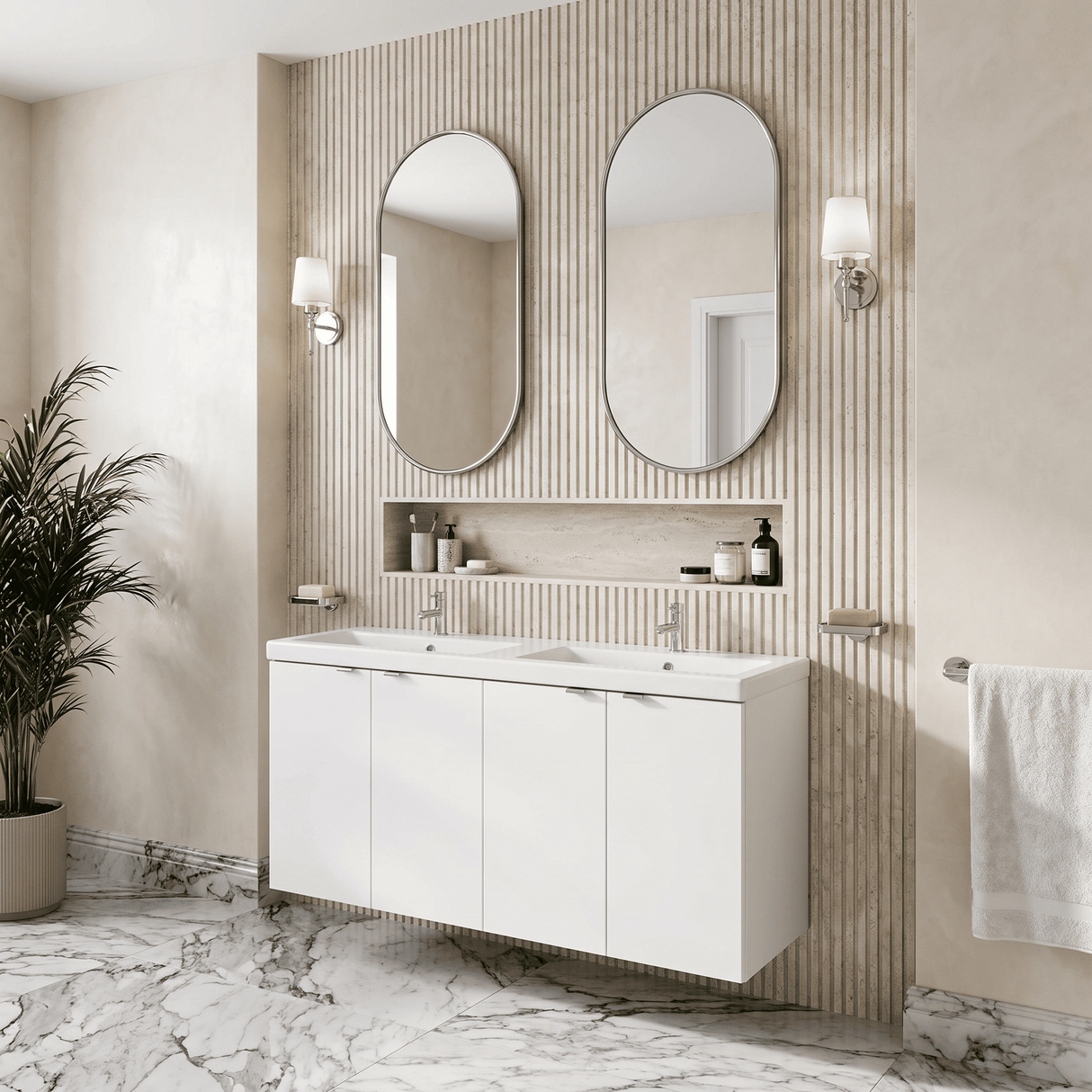 [BFDY133A] Alrewas Contemporary 2 Door Wall Hung Vanity Unit with Basin, Gloss White, 1200mm - Lifestyle 3