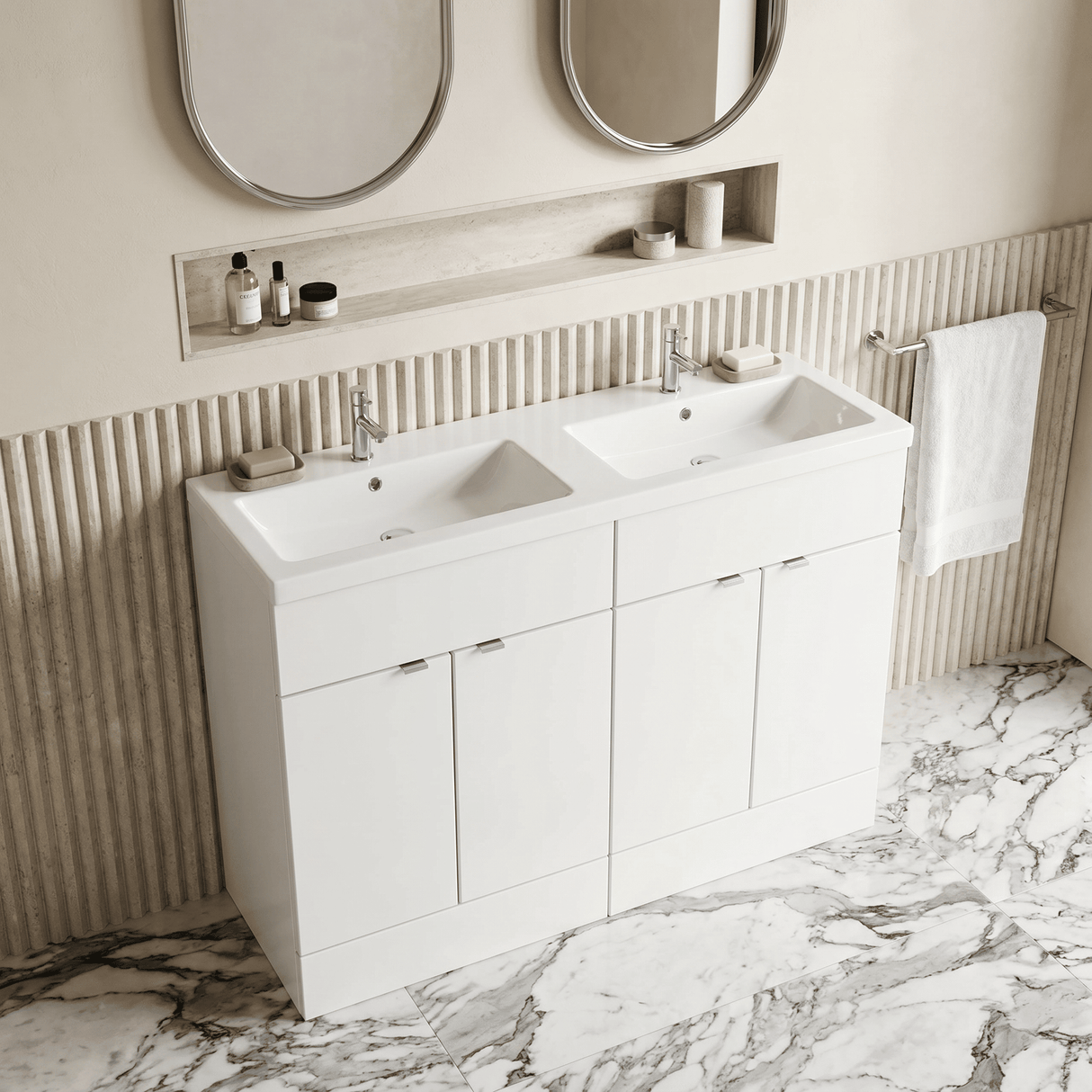 [BFDY134A] Alrewas Contemporary 2 Door Floor Standing Vanity Unit with Basin, 1200mm, Choice of Colour