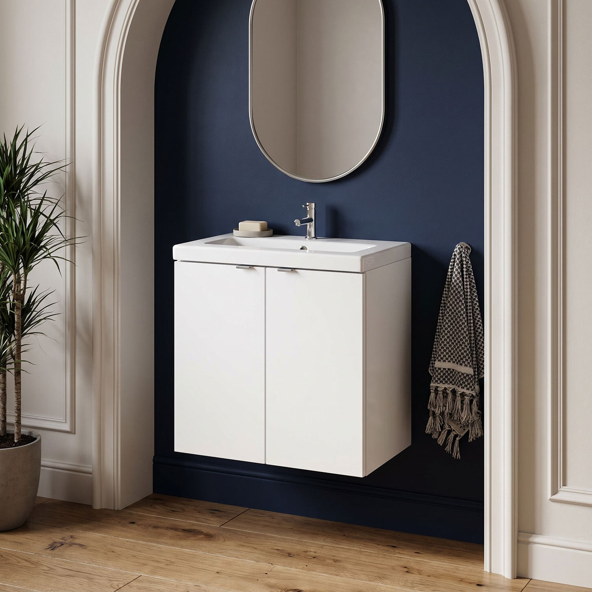 [BFDY136A] Alrewas Contemporary 2 Door Wall Hung Vanity Unit with Basin, Gloss White, 600mm - Lifestyle 1