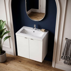 [BFDY136A] Alrewas Contemporary 2 Door Wall Hung Vanity Unit with Basin, Gloss White, 600mm - Lifestyle 2