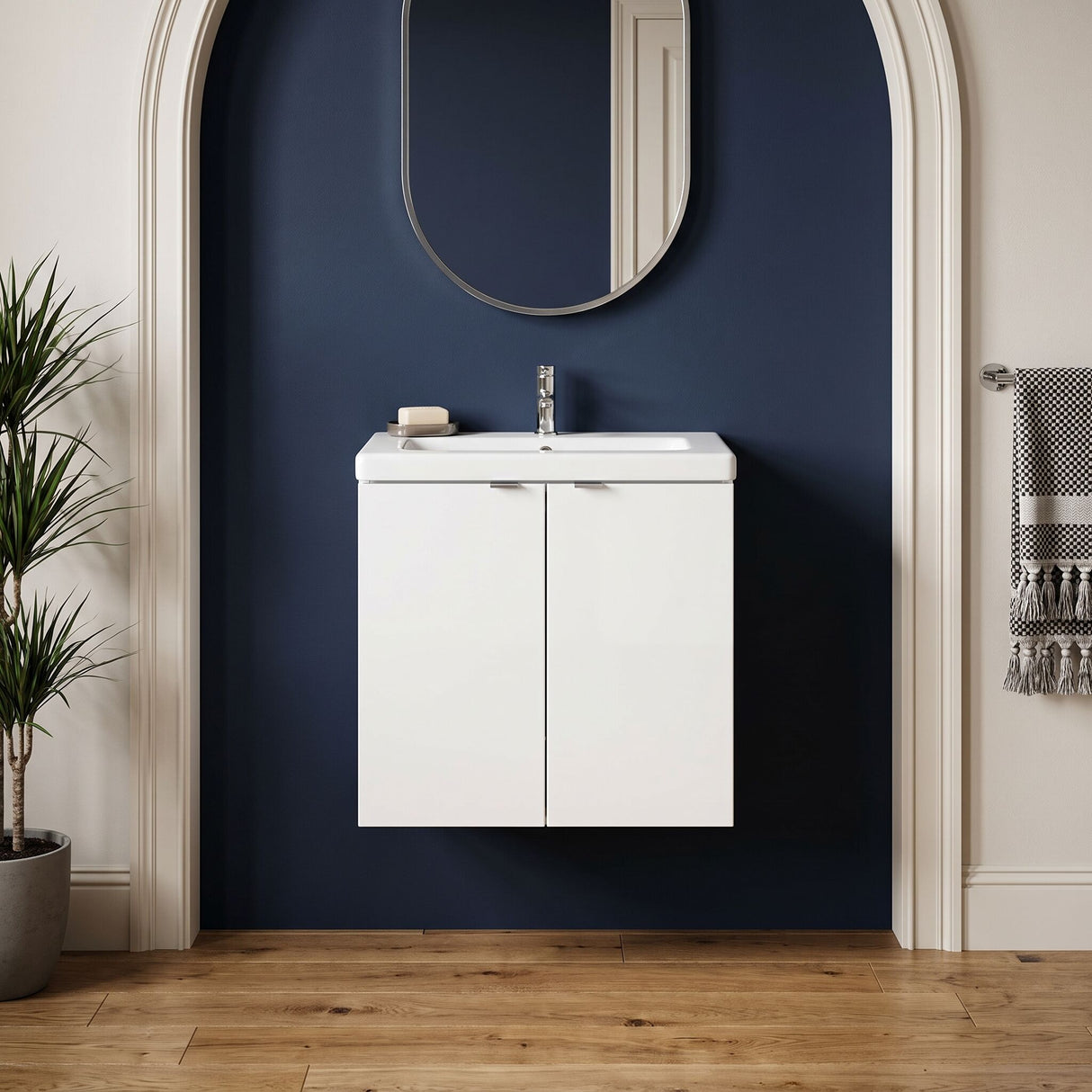 [BFDY136A] Alrewas Contemporary 2 Door Wall Hung Vanity Unit with Basin, Gloss White, 600mm - Silo