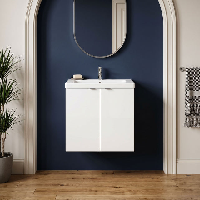 [BFDY136A] Alrewas Contemporary 2 Door Wall Hung Vanity Unit with Basin, Gloss White, 600mm - Silo