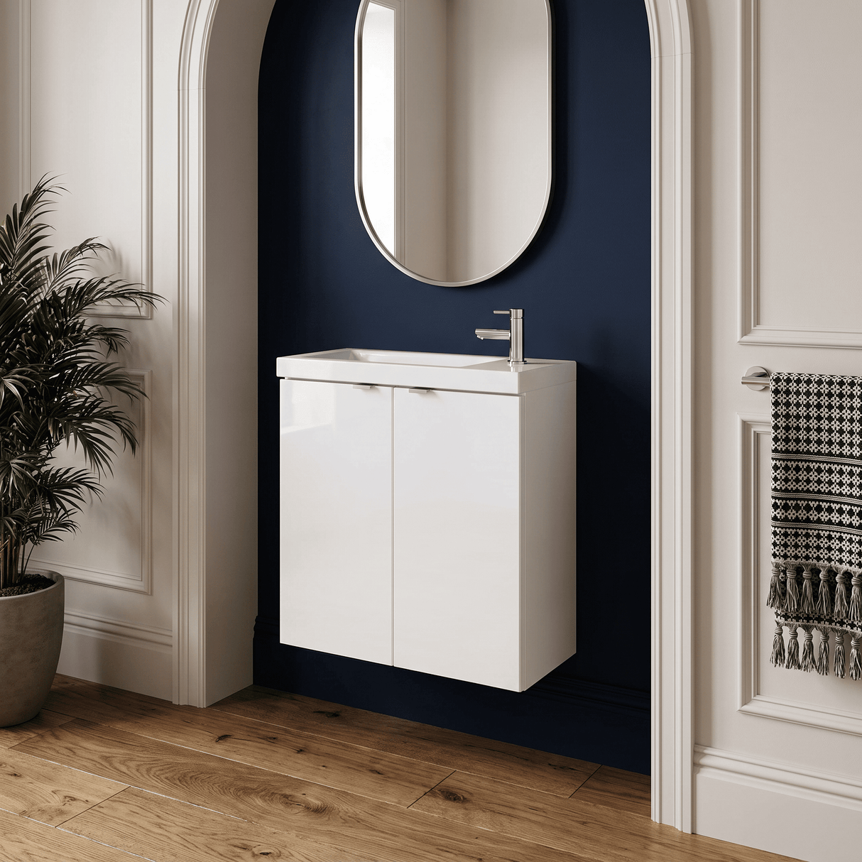 [BFDY138] Alrewas Contemporary 2 Door Wall Hung Vanity Unit with Basin, Gloss White, 500mm - Lifestyle 1