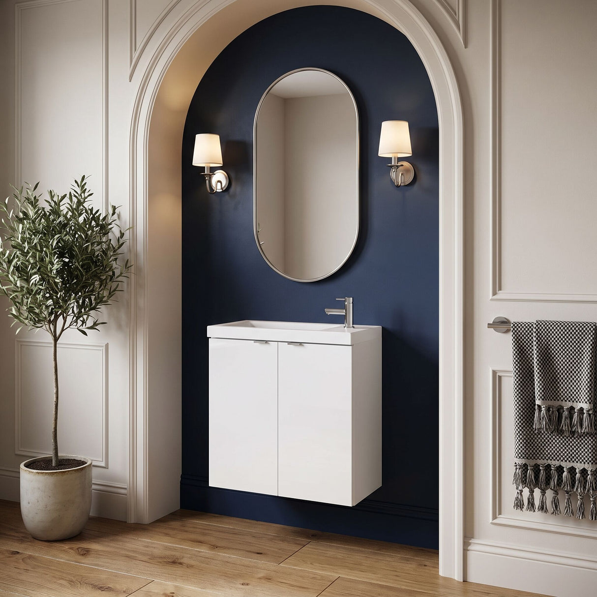 [BFDY138] Alrewas Contemporary 2 Door Wall Hung Vanity Unit with Basin, Gloss White, 500mm - Lifestyle 3