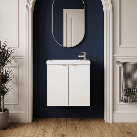 [BFDY138] Alrewas Contemporary 2 Door Wall Hung Vanity Unit with Basin, Gloss White, 500mm - Silo