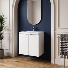 [BFDY140A] Alrewas Contemporary 2 Door Wall Hung Vanity Unit with Ceramic Basin, 500mm, Choice of Colour