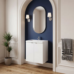 [BFDY140A] Alrewas Contemporary 2 Door Wall Hung Vanity Unit with Ceramic Basin, 500mm, Choice of Colour