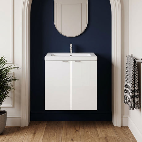 [BFDY140A] Alrewas Contemporary 2 Door Wall Hung Vanity Unit with Ceramic Basin, 500mm, Choice of Colour - Silo