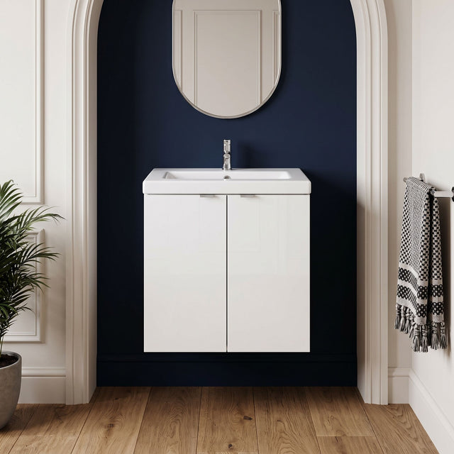 [BFDY140A] Alrewas Contemporary 2 Door Wall Hung Vanity Unit with Ceramic Basin, 500mm, Choice of Colour - Silo