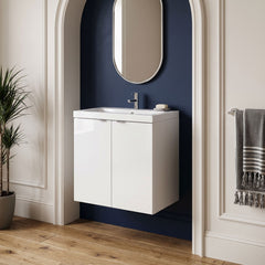[BFDY140] Alrewas Contemporary 2 Door Wall Hung Vanity Unit with Polymarble Basin, 500mm, Choice of Colour