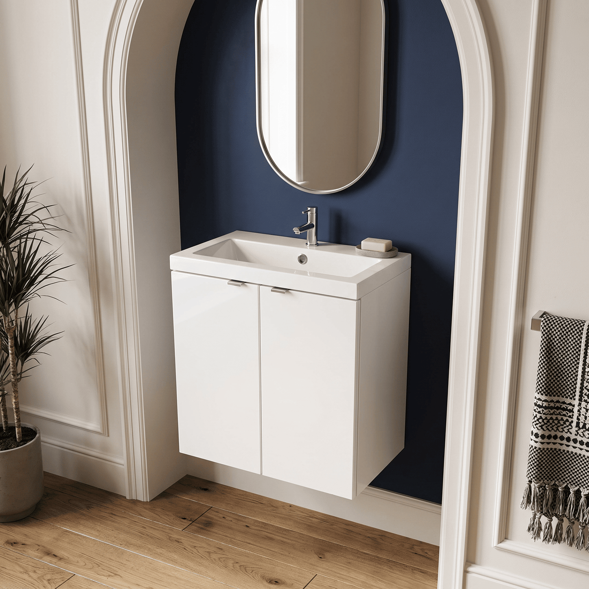 [BFDY140] Alrewas Contemporary 2 Door Wall Hung Vanity Unit with Polymarble Basin, 500mm, Choice of Colour